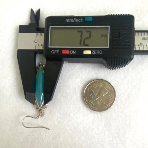 Sterling Silver 925 Marquise Turquoise Blue Cats Eye Spiral Dangle Earrings - Picture 15 of 16